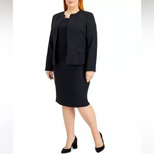 Le Suit Women's Black Collarless Lined Cardigan Suit Jacket Plus Size 24W